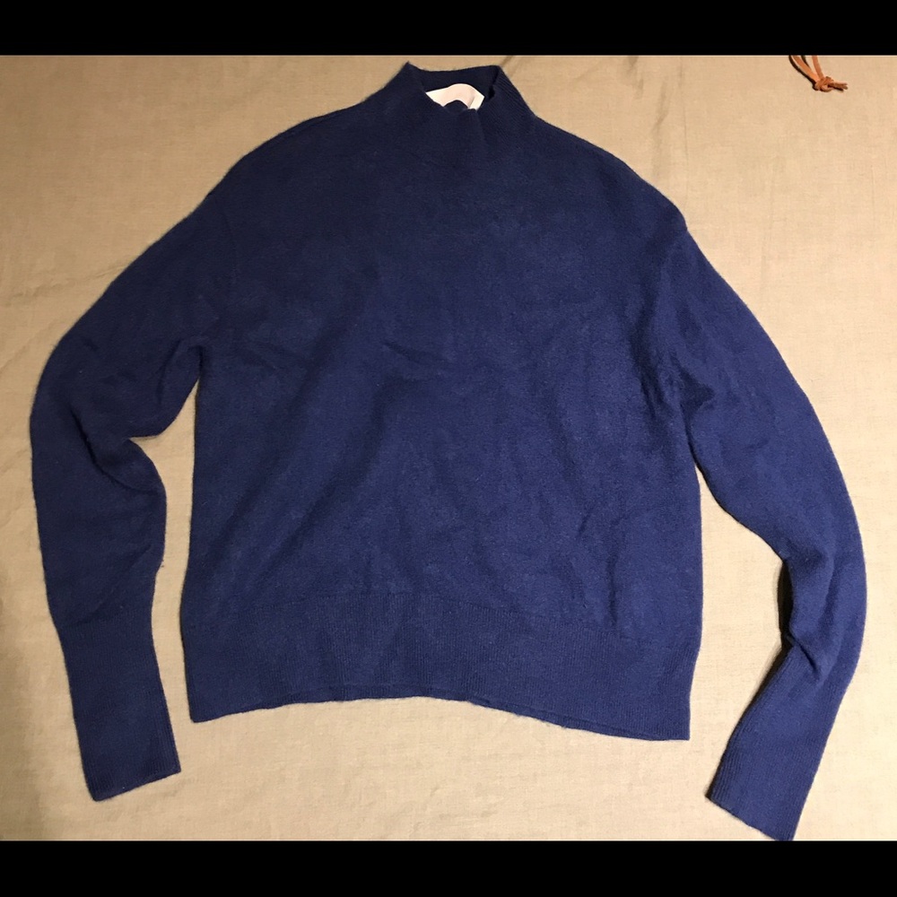Everlane Blue Cashmere Crop Mockneck Sweater